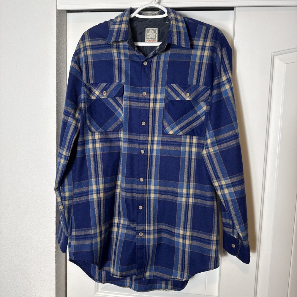 Outdoor Exchange Men's Flannel Shirt Jacket Multi‎ Large Plaid Vintage Blue EUC